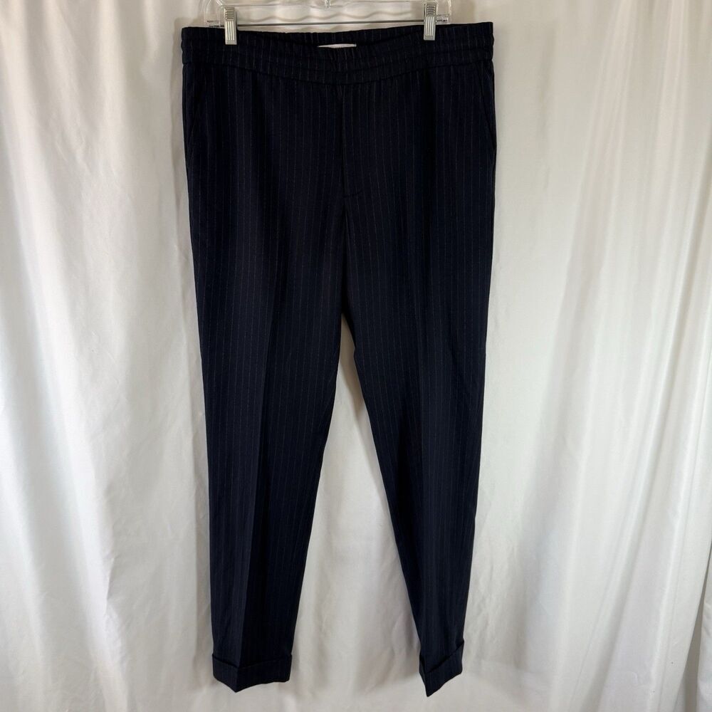 John Henric Pants Men's 52W 36x31 Blue Striped Pull On Zip Fly Drawstring